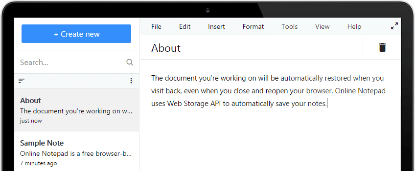 Loawa Online Notepad Screenshot